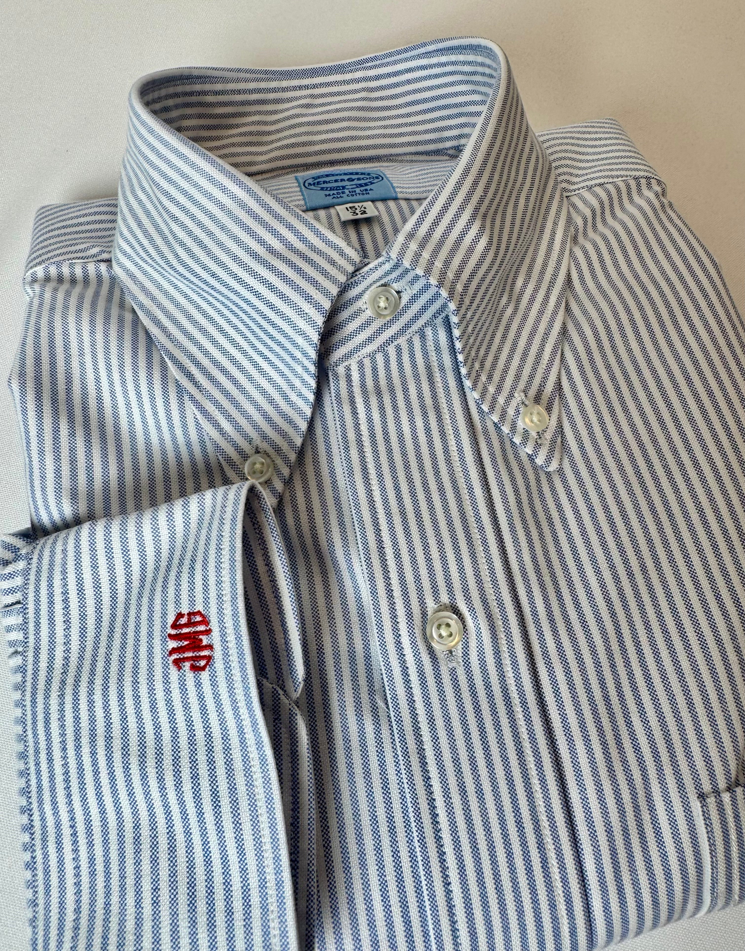 Blue & White University Stripe Two-Ply 100% Pima Cotton Oxford - Image 2