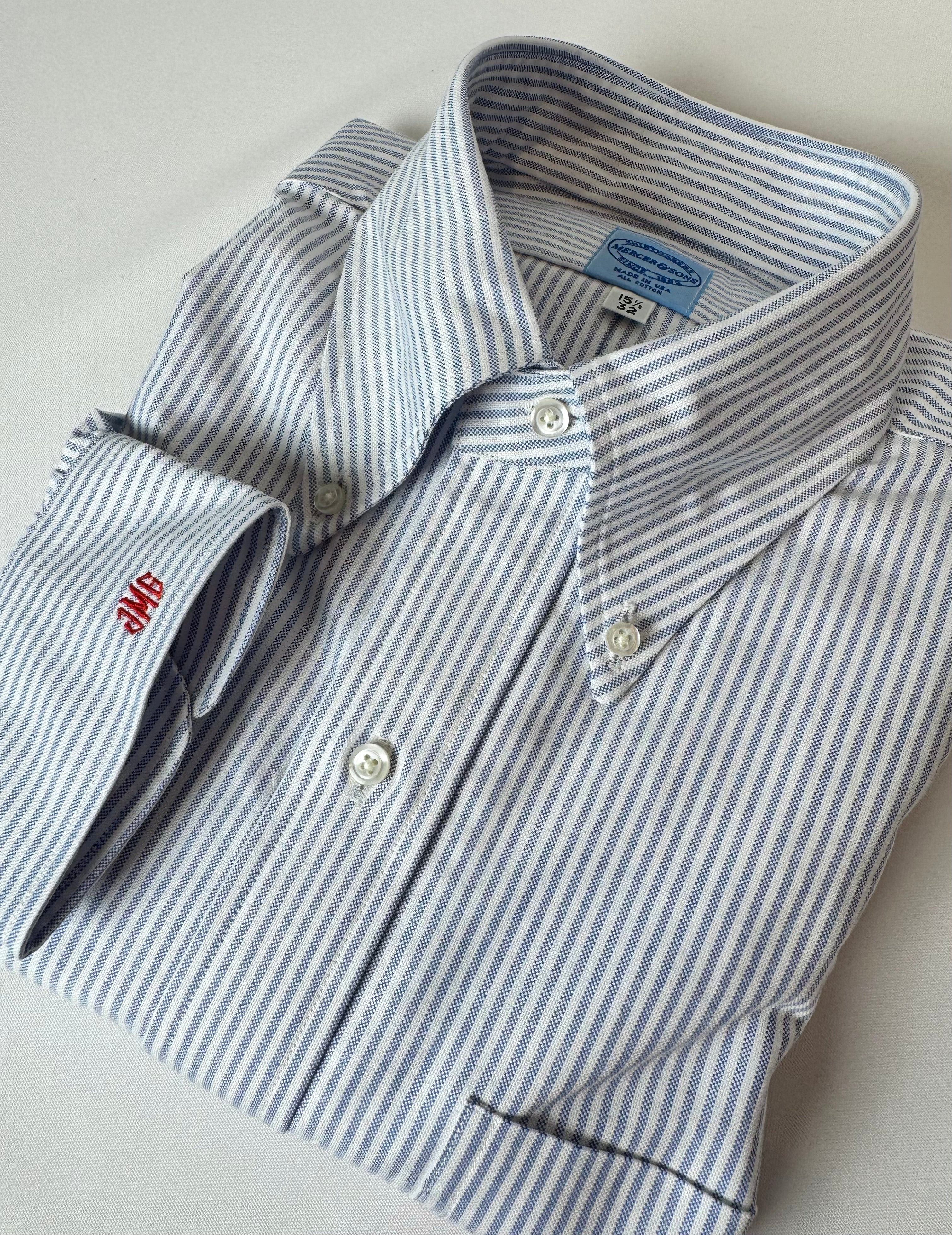 Blue & White University Stripe Two-Ply 100% Pima Cotton Oxford - Image 3