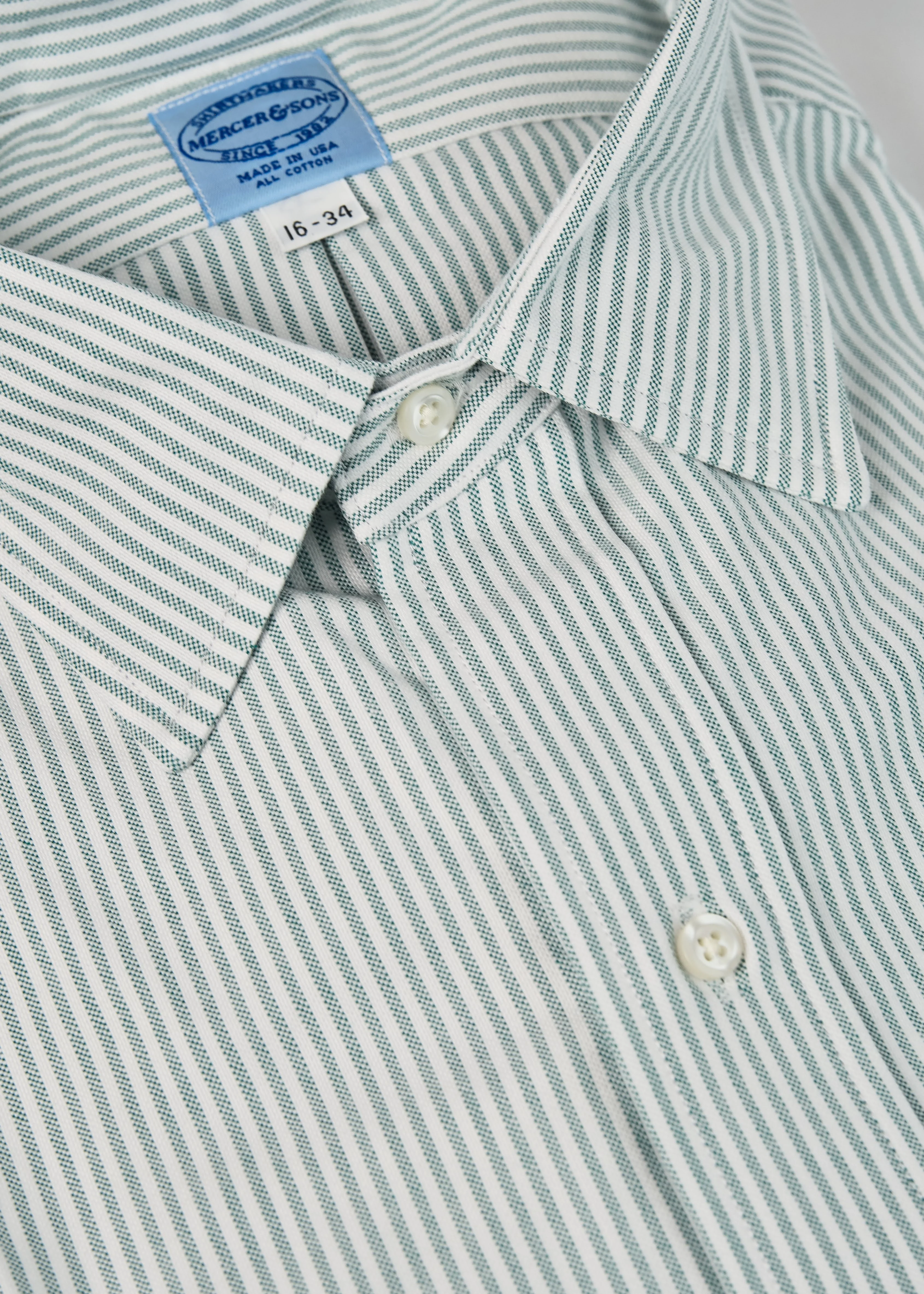 Green & White University Stripe Two-Ply 100% Pima Cotton Oxford - Image 2