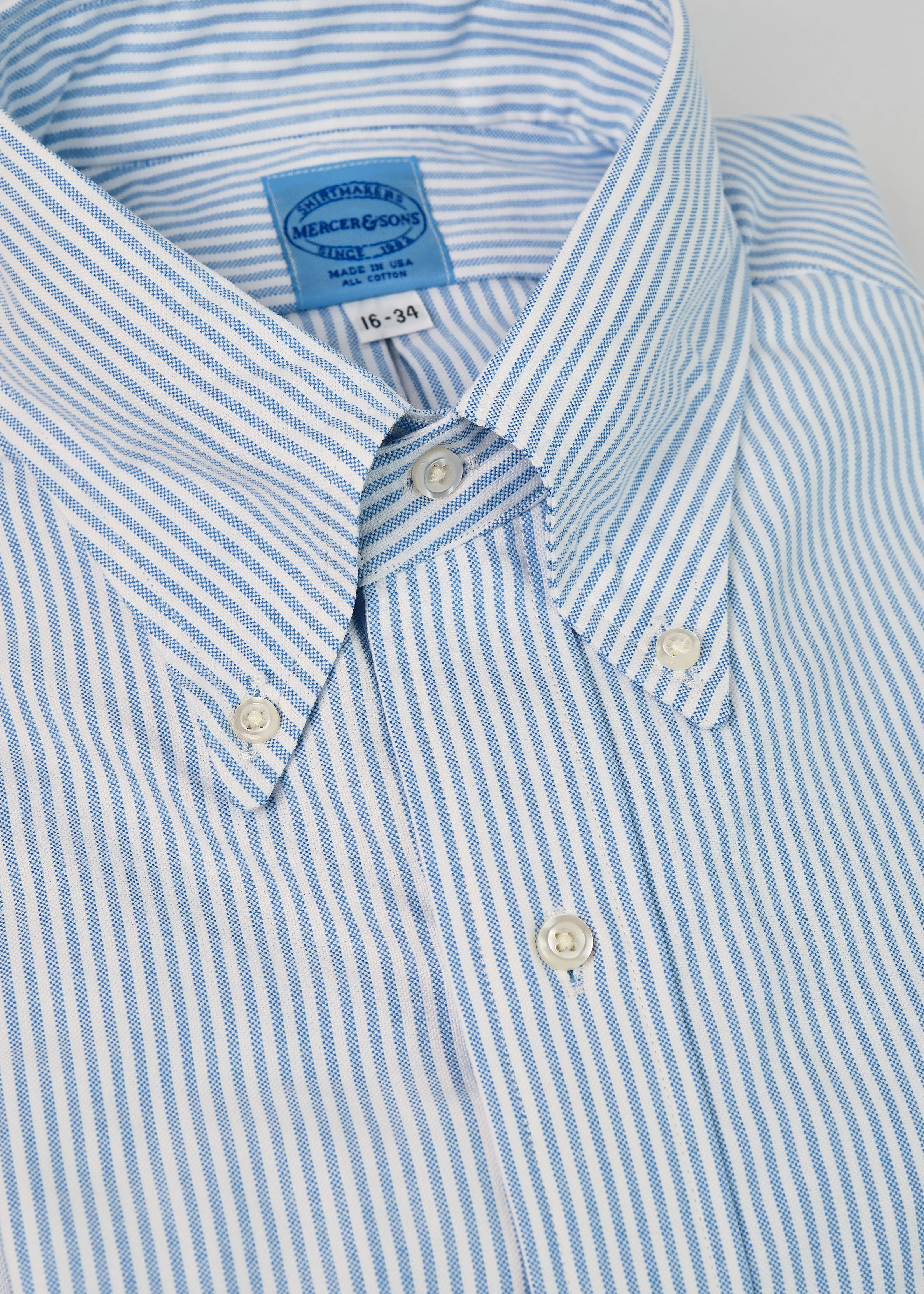 Skye Blue & White University Stripe 100% Pima Cotton Oxford - Image 2